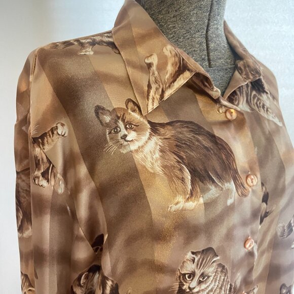Vintage Bon Worth sheer panel kitten shirt/shacket - Picture 4 of 11